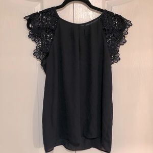 Dark navy blue Zara blouse with lace details